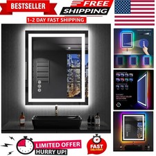 24"X32" LED Bathroom Mirror with Lights, Anti-Fog, Dimmable, RGB Backlit  Fr...