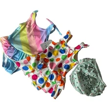 Lot Of 3 Baby Girl Swimsuits with Diaper Cover Miki House Moki Sea Size 12 18 M