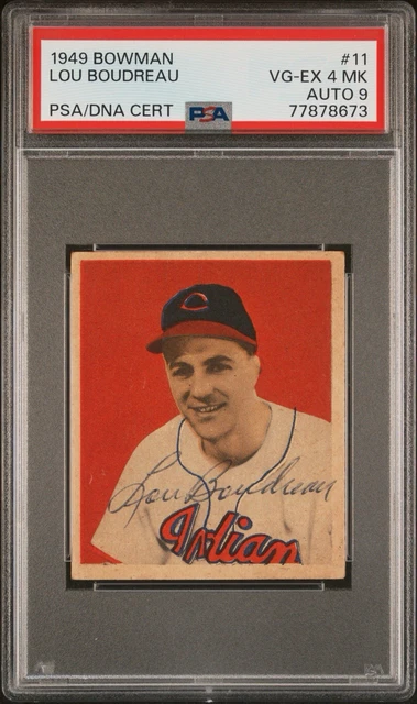 LOU BOUDREAU 1949 Bowman Signed Baseball Card #11 PSA DNA 4/9 AUTO Cleveland HOF