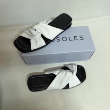 * NEW * AEROSOLES White Brady Twisted Leather Slide Sandals Flats Sz 7.5 M   SA