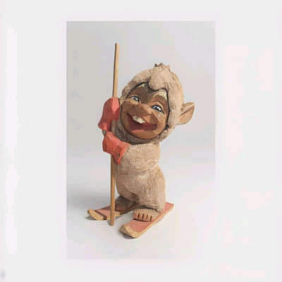 Vintage Earl Henning Engelson Skiing Troll Hand Carved Hand Paint Figure Norway