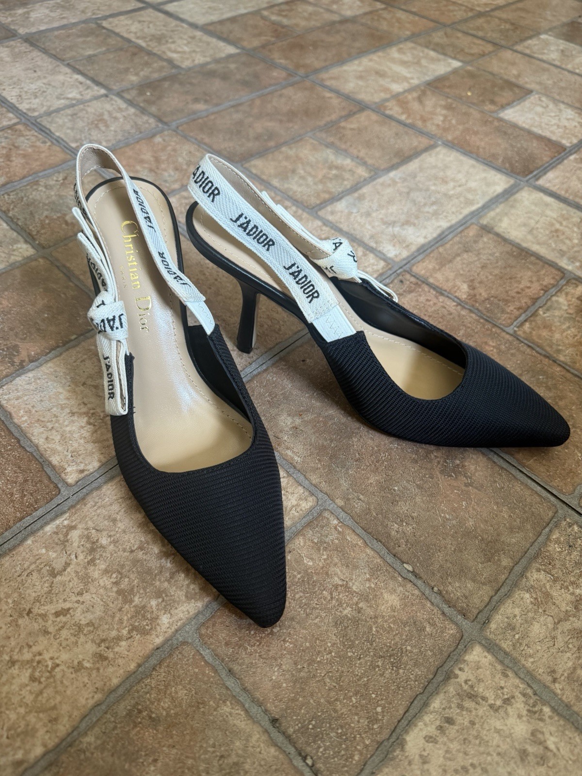 Christian Dior J’Adior Fabric & Ribbon Black Noir Slingback Pump EU39/US8