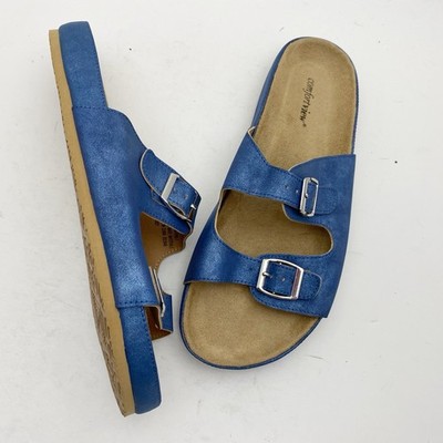 Comfortview Maxi Metallic Blue Double Buckle Slide Sandal Womens 10.5 WW Blue