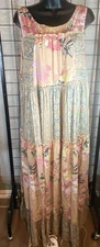 Davi & Dani Dress Womens Large Peach Green Floral Sleeveless Maxi Lined Boho