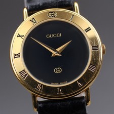 Vintage 90's GUCCI 3000.2.L Black Dial 26mm Women's Quartz Watch Genuine Belt