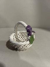 Cesto Viola Iris Tessuto Reticolato Porcellana 3” Italia V. Anti Firmato Raro