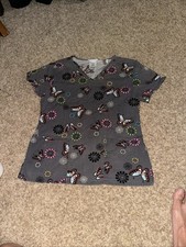 SB Scrubs Floral  Butterflies Nurse Vet Dental Uniform Scrub Top Size X Small