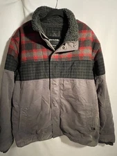 PrAna Jacket Mens Large Gray Sherpa Lined Plaid Yoke Full Zip Outdoors Workwear