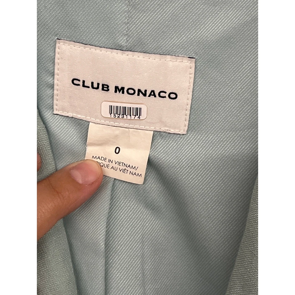 Club Monaco Sz 0 Xs Blaugrün Leinen Mischung Patch Tasche Zwei Knöpfe Jacke - Bild 4 von 4
