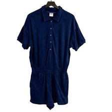 Offline by Aerie Cotton Terry Romper Shorts Henley Navy Blue - M