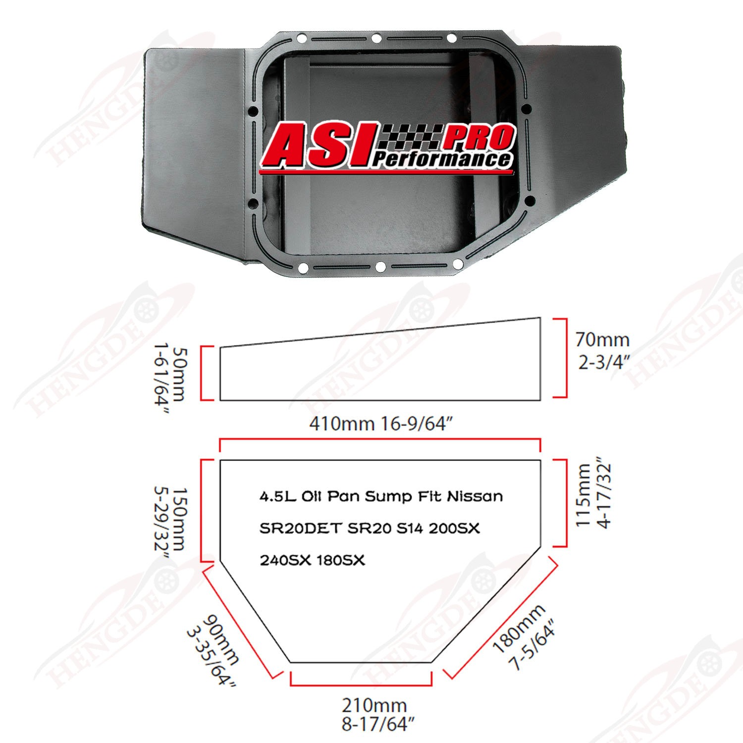 Fabricated Aluminum Alloy 4.5L Oil Pan Sump Fits All SR2DET Model Engine