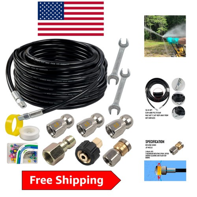 #ad Efficient 50FT Drain Cleaning Hose amp; Nozzle Set for Pressure Washers – 4000 PSI $67.44