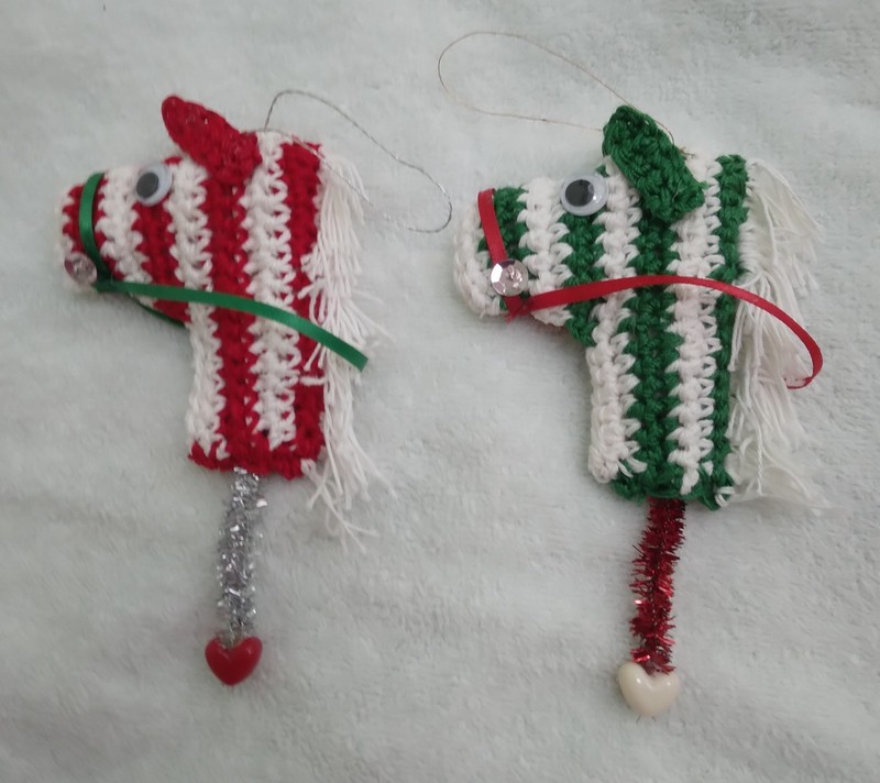 Handmade Crocheted Hobby Horse Christmas Tree Ornaments - lot of 2