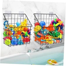 2 Pack Bath Toy Storage Organizer Basket, Large Metal Bathtub Toy Holder, Black