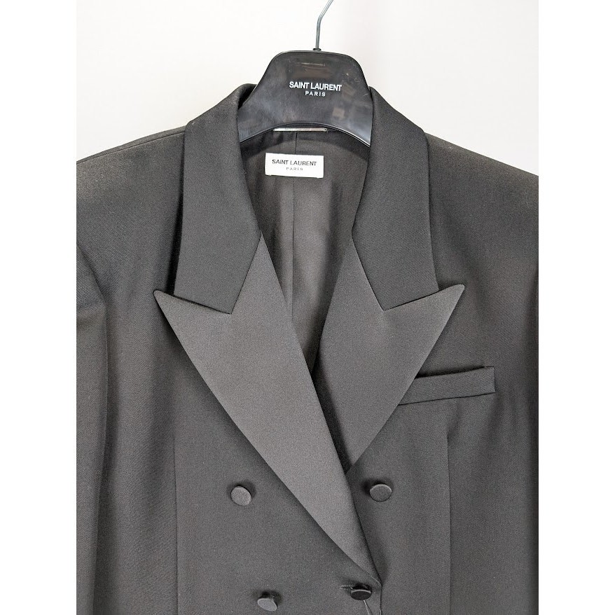 Giacca da sera Saint Laurent Paris Grain De Poudre De Laine nera nuova con etichette 52