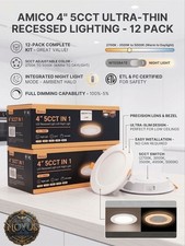 Amico 12-Pack 6-Inch Recessed Ceiling Lights, 5-CCT LED with Night Light, Select