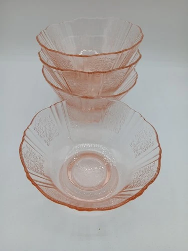 (4) MacBeth Evans American Sweetheart PINK Footed Depressed Sherbet Bowls 4.25"