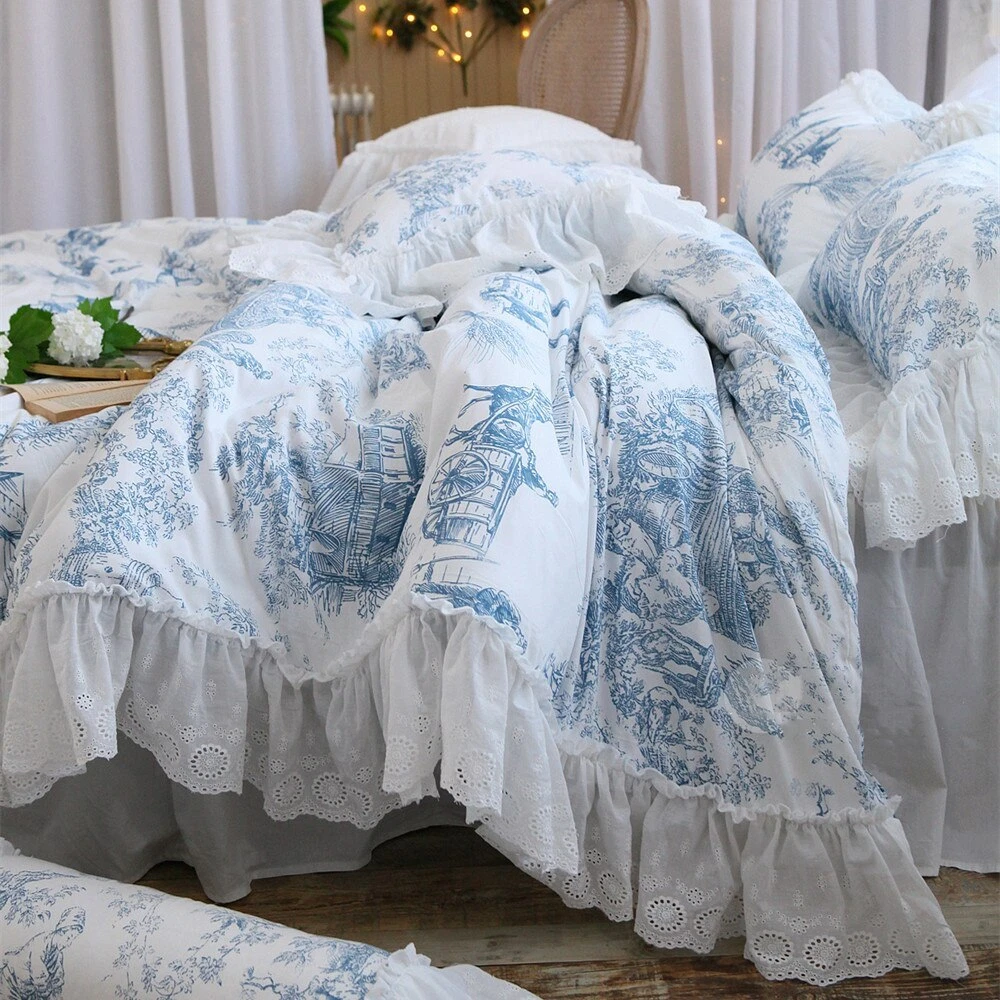 Luxury Floral Bedding Set Ruffle Quilt Cover Bed Skirt Pillowcases