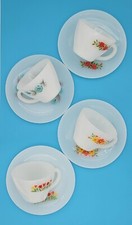 Vintage Milk Glass Anchor Hocking Fire King Cup And Saucer Sets - floral