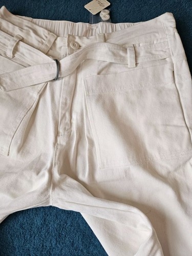New FREE PEOPLE White WIDE LEG High Waisted DENIM JEANS UK 12 W34 Pockets Pants - Picture 24 of 24