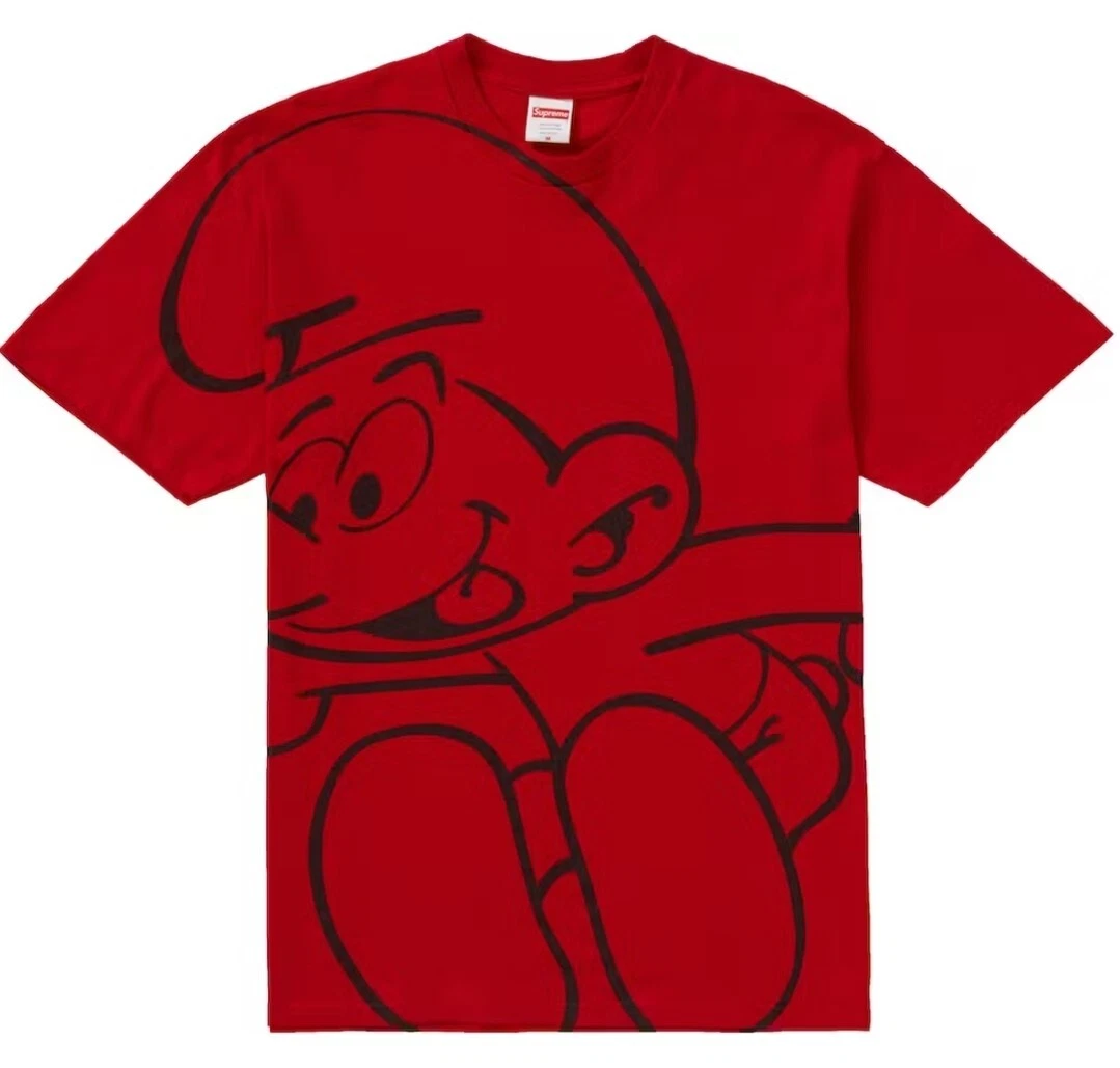 T shirt à manches courtes moyen 100 % authentique Supreme X Schtroumpfs rouge M FW20