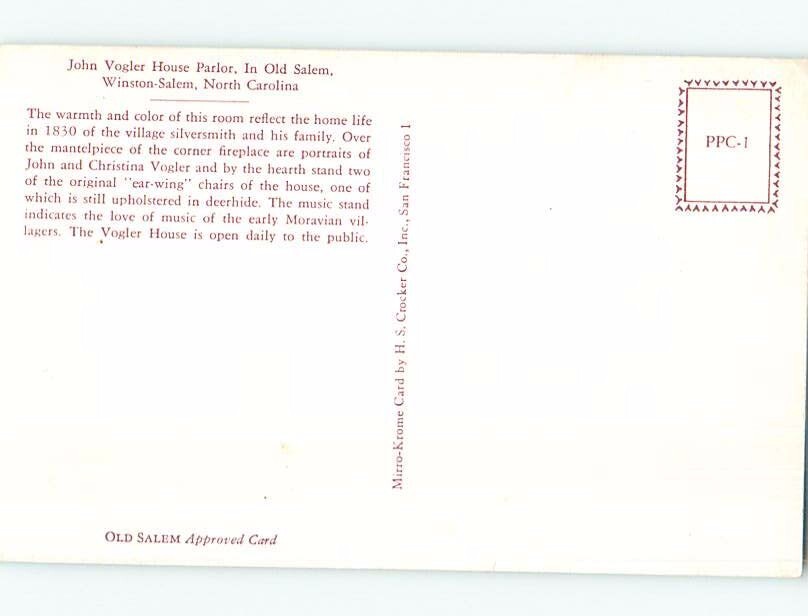 Unused Pre1980 JOHN VOGLER HOME WinstonSalem North Carolina NC c9970