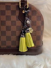 Flower Green Tassel Bag Charm Keychain Key Fob Keyring Gunmetal Dark Gray Color