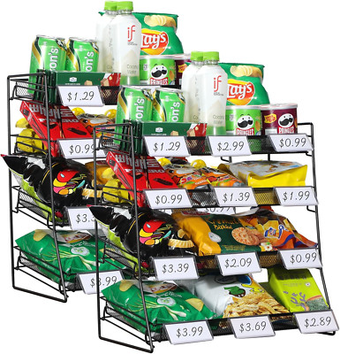 4-Tier Black Stackable Candy Display Rack, Snack Organizer for Countertop, Store