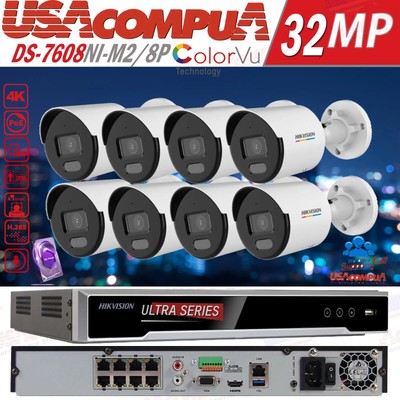 Hikvision 8CH 8K ColorVu  Security Camera System W/4MP Turret Built in Audio Lot