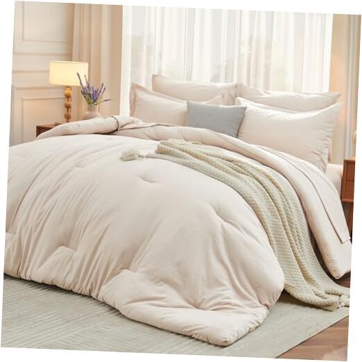 7 Pieces Queen Comforter Set, Beige Comforter - Queen(88