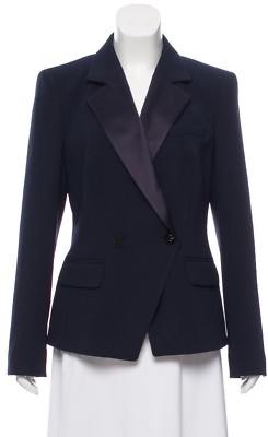 ESCADA Blazer with Swarovski Jewel Buttons Navy Silk Lapel Sz Large $1,675 NWT!