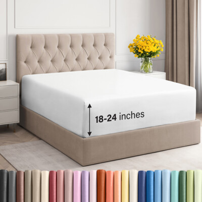 Extra Deep Microfiber Fitted Sheet Only, Fits 18''-24'' Mattress, by CGK Linens