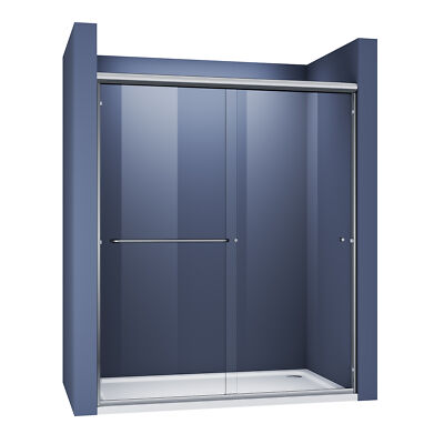 SUNNY SHOWER 60'' x 72'' Sliding Shower Door Semi-Frameless Bypass in Chrome