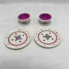 1990s Tyco Kitchen Littles Replacement Bowls Plates Rose Flowers Hearts