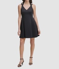 Guess Women's Black Scuba Crepe Embossed Halter Sleeveless A Line Dress Size 8