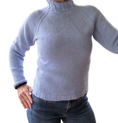 Women's NEW size small handknit fitted periwinkle blue turtleneck sweater