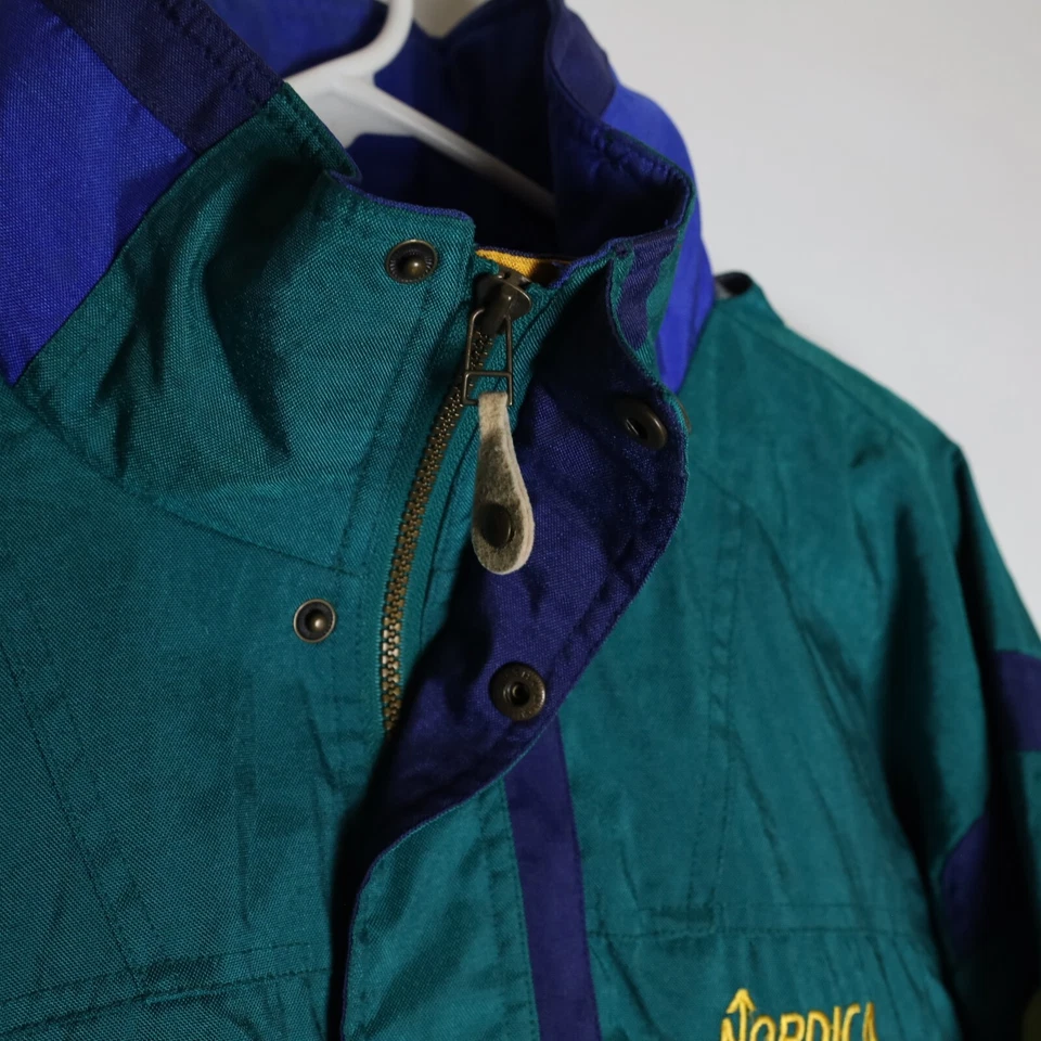 Chaqueta de esquí Nordica para adultos M cian con capucha 1/2 abotonados abrigo pesado años 90 vintage Foto 4 de 4