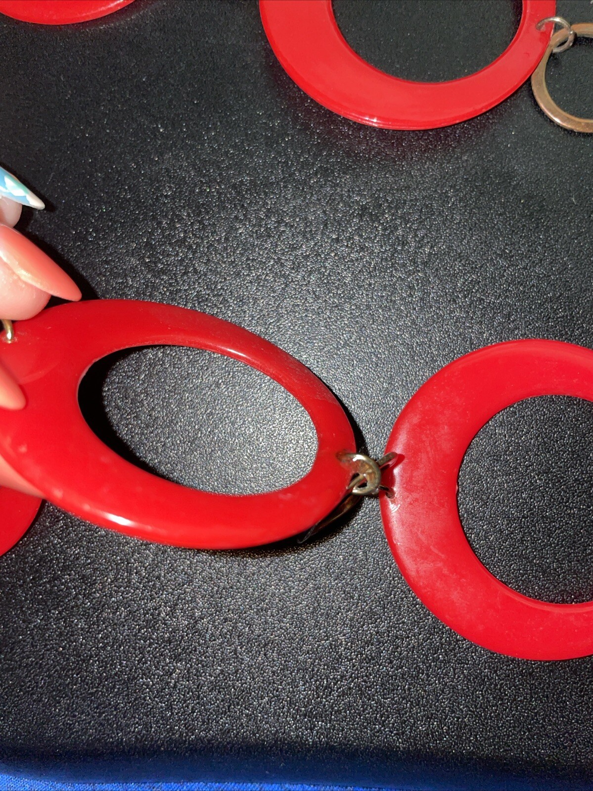 Vintage Mod Red Plastic Ring Statement Necklace &… - image 9