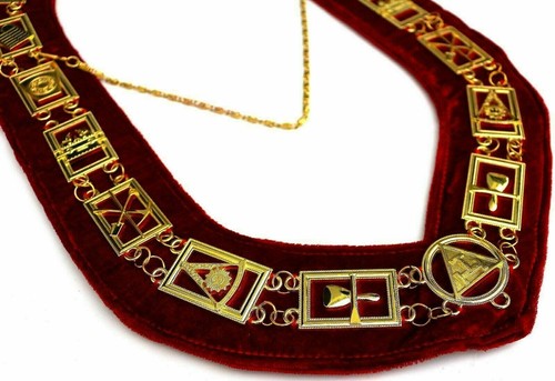 Freimaurer Regalia Royal Arch Goldkette Kragen rot Futter Unterlage (6er Set) - Bild 3 von 3