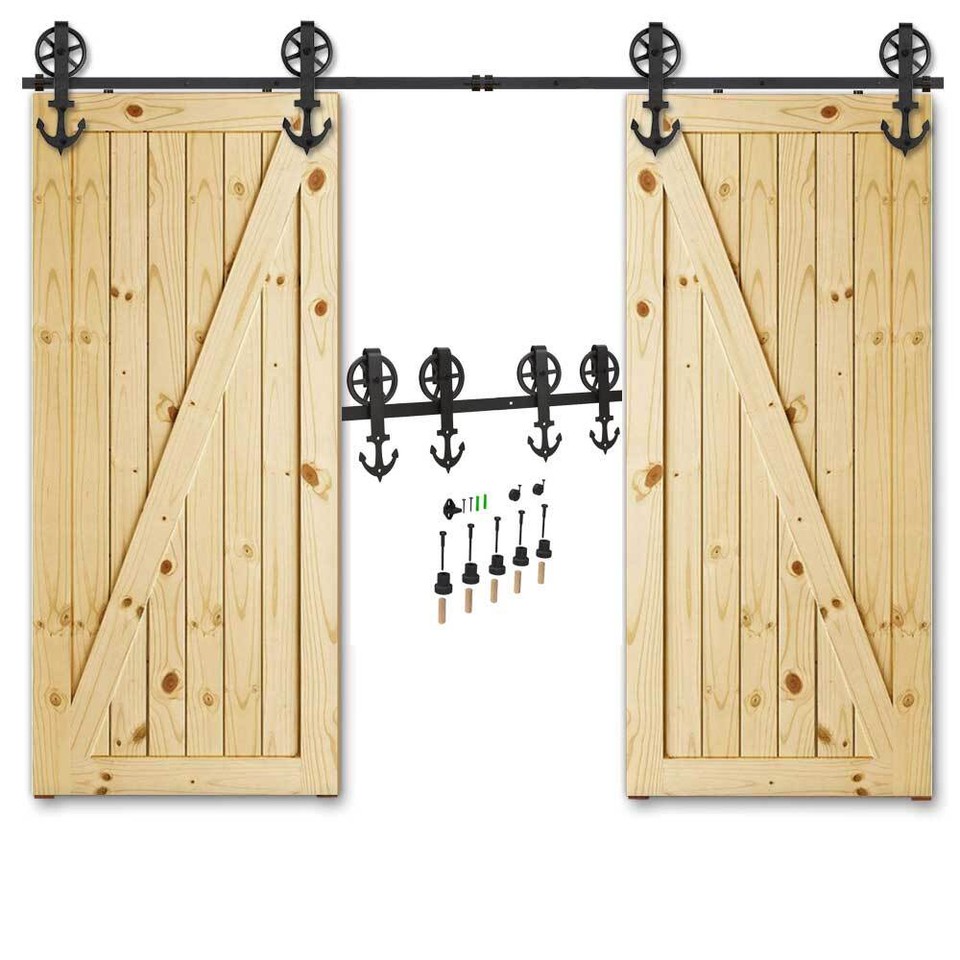 CCJH Sliding Barn Door Hardware Kit – 4 To 20 Ft Track, Single/Double Door, Soft Close, Black Steel 5 thumbnail image