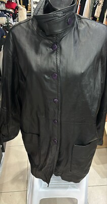 GENERICO used leather jacket women woman size 50 black LLD359