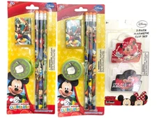 2 Disney Mickey Mouse Stationary Sets Pencils Erasers & 1 Magnetic Clips Set NEW