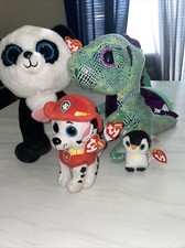 Ty Beanie Boos Cinder the Dragon 9”, 9” Mung Panda, 6” Ming Fire Dog, Pongo Mini