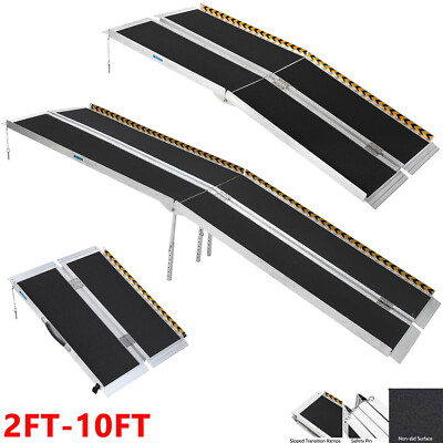 2-10ft Aluminum Multi-Folding Wheelchair Scooter Mobility Ramp Portable Non-Slip