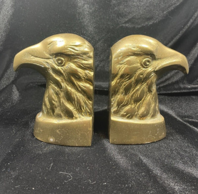 Vtg Intl. Imports Korea Solid Brass Handcrafted Bald Eagle Head Bookend Set of 2