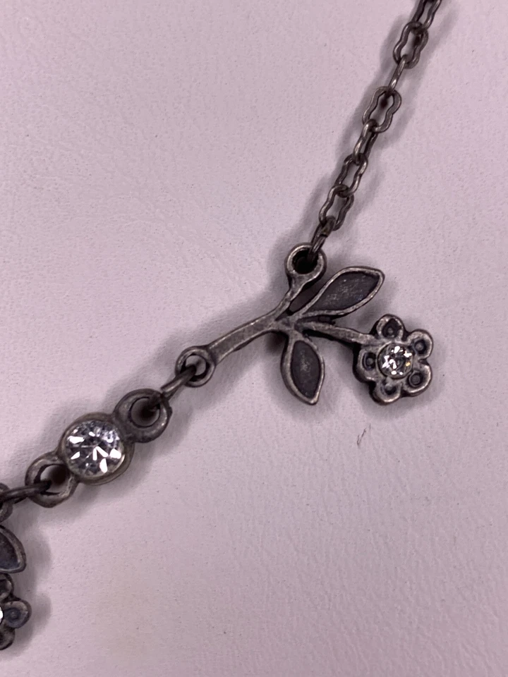 "Collar vintage de peltre cortina de flores estrás 17,5""" Foto 4 de 4