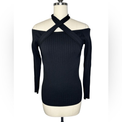 Patrizia Pepe Ribbed Knit Long Sleeve Halter Neck Sweater | Size 6