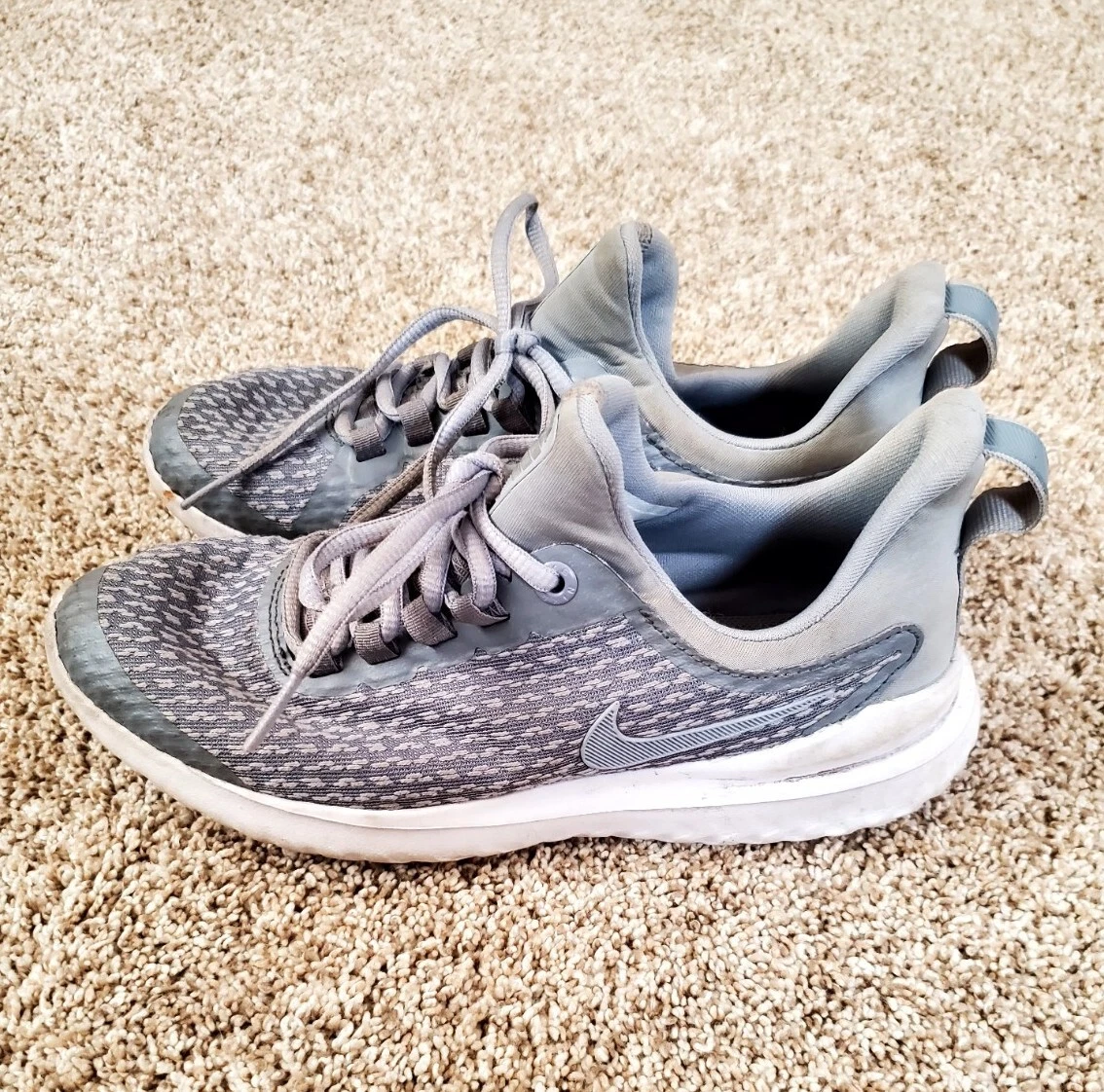 Nike Renew Rival Thunder Girls Youth 3.5 White Gray Running Sneakers Shoes