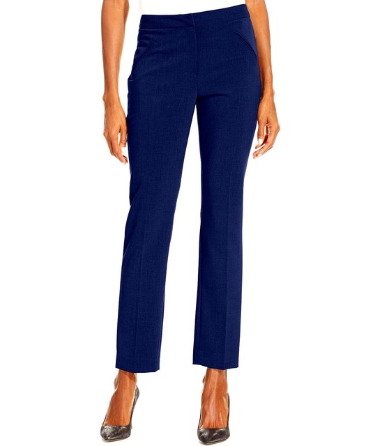 200 Tahari Asl Womens Navy Blue Straight Leg Ankle Stretch Dress Pants