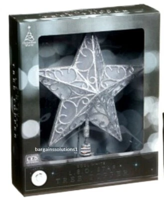CHRISTMAS WORLD Remata de árbol de estrella led blanca fresca de Navidad ideal para decoración de árboles de Navidad - plateada